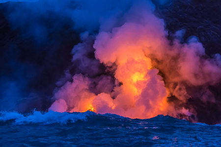 Lava Entering Ocean near Kalapana on Big Island of Hawaii