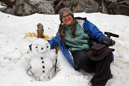 Karen Rentz and Snowman at Melakwa Lake